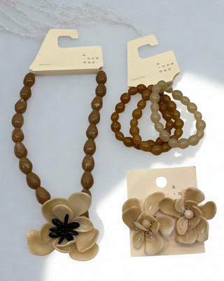 A New Day Target Statement Flower Jewelry Set Necklace Bracelet Earring Lot
