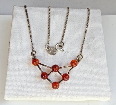 Kette / Collier 925 Silber Bernstein Modernistisches Design Vintage 1970er - Bild 1 von 4