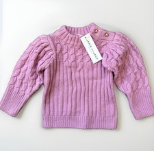 NWT Janie and Jack Sweater Girls Puff Sleeve 6-12 Months Cable Knit Pink Cute