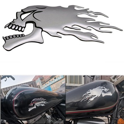 Skull Flame Fuel Gas Tank Fairing Emblems Badge Decal 3D Motorcycle L/R New Pair