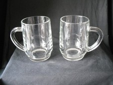 Pair of Vintage French Pressed Glass Tankard Beer Mugs Crown Stamped Half Pint