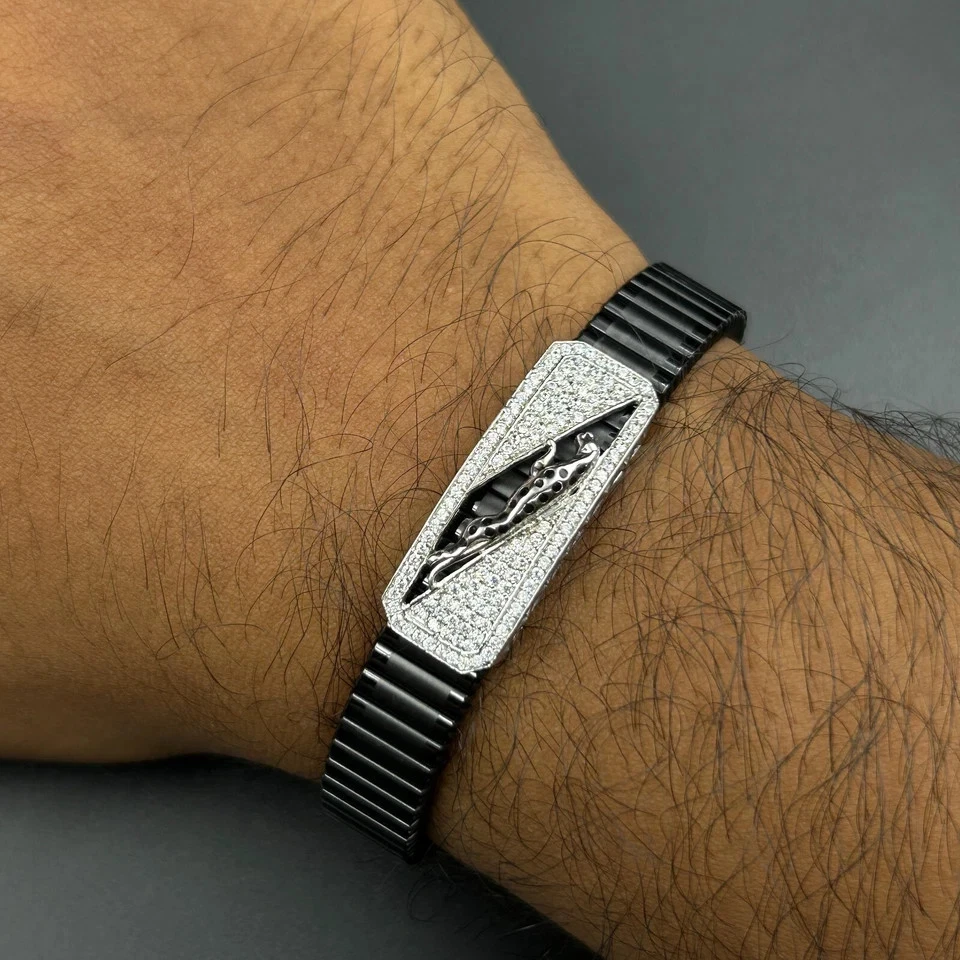 5CT Round Cut Lab Created Diamond Mens Adjustable Bracelet 14K White Gold Finish - Image 2 of 4