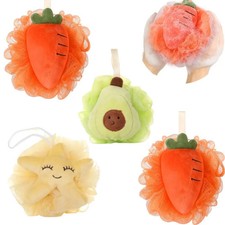 Cute Fruit Shower Loofah Soft Mesh Bath Sponge with Ribbon Gentle Body Scrubber