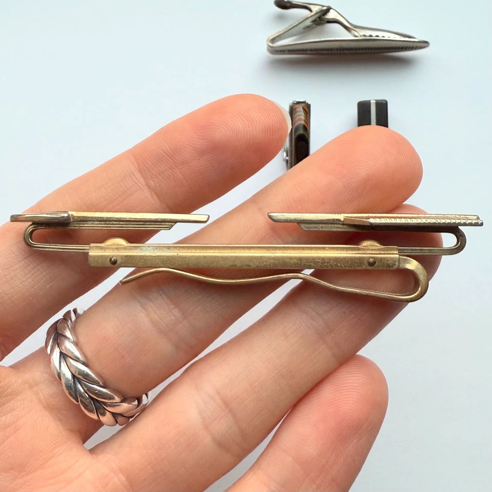 Lote De Colección De 4 Clips De Corbata - Tabla De Surf Madera Hickok Flecha Baquelita Latón 🔥 Foto 3 de 4