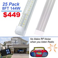 25Pack 8Ft Led Shop Lights No RF 144W Garage Ceiling T8 8Ft Led Tube Light Bulbs