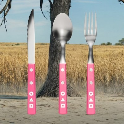 Beast Kingdom Squid Game Stainless Steel Cutlery Set 3 Piece Pink Handle DW02 K-
