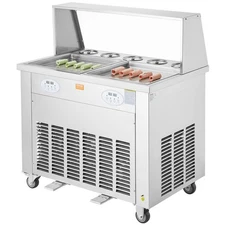 13.8x13.8in 2Pcs Stainless Steel Ice Cream Roll Machine & 4 Scrapers