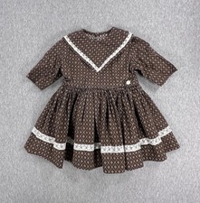 Vintage Dress Handmade Twirl Toddler Girl Lace Brown Floral Rockabilly 50s 60s
