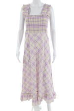 Ganni Womens Maxi Sundress Purple Plaid Square Neck Sleeveless Zip Size S