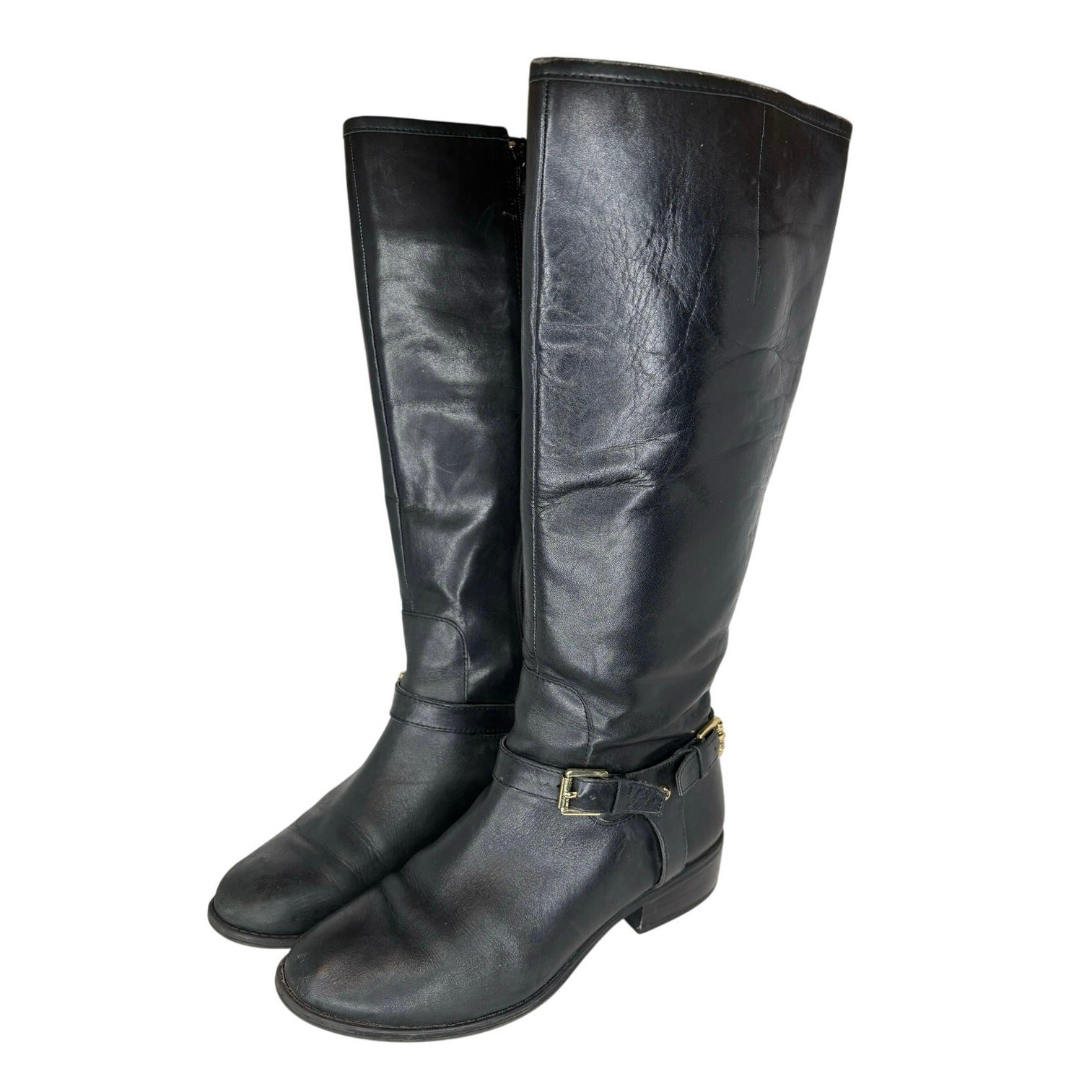 Lauren Ralph Lauren Women’s 6.5 Marion Boots Black Leather Tall Riding Buckle