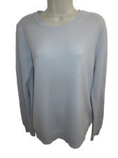 Tahari 100 2-ply Cashmere Pale Blue Crew neck Sweater Size L