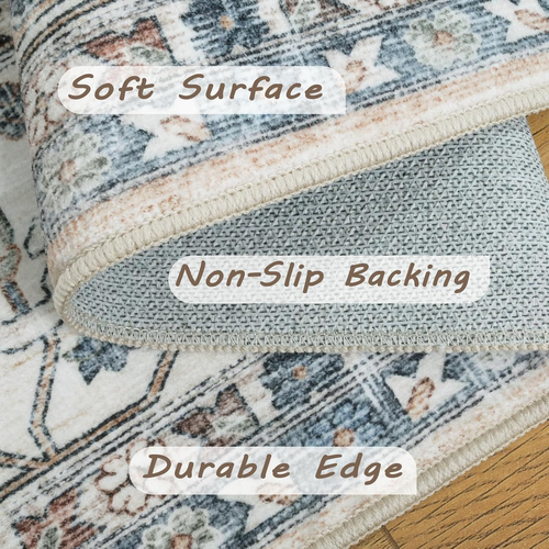 Washable Oriental Area Rug, 9X12 Rugs for Living Room, Waterproof Floral Distres - Picture 4 of 5