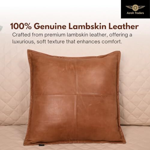 Lambskin Leather Pillow Cover Sofa Antique Brown Box Pack of 1 20x20