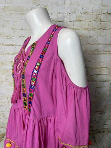 NWT Pretty Little Thing Pink Pom Pom Mirror Trim Shift Dress Size 10 Art to wear - Picture 15 of 15