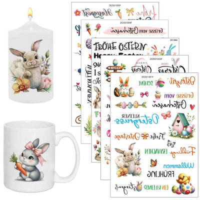 Easter Candles Tattoo, 5 Sheets Easter Bunny Candle Stickers, Candle Stickers Ea