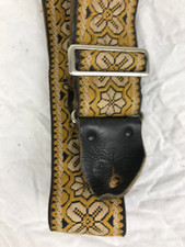 Vintage Guitar Strap. Fabric Weave w/ Leather Ends. Yellow, Black  White.