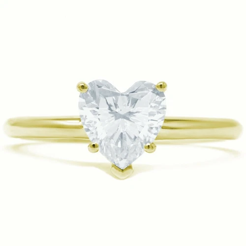 14K Yellow Gold Filled FN Solitaire Ring with 2 Ct Heart Moissanite Diamond