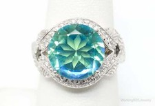 Vintage Blue Mystic Topaz Cubic Zirconia Sterling Silver Ring - Size 7