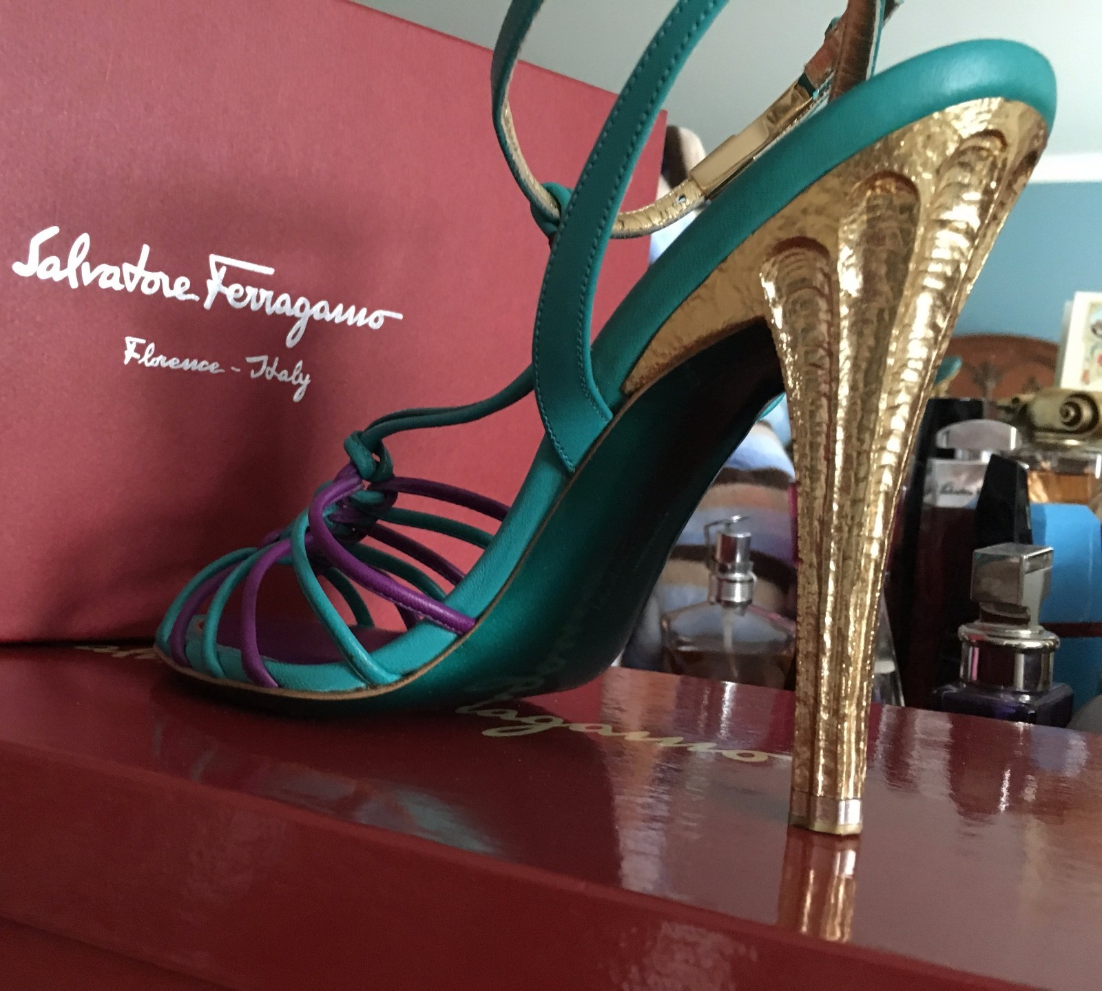 teal sandal heels