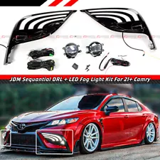 FOR 21-24 CAMRY SE XSE DRL SEQUENTIAL BEZEL COVER + CLEAR LENS LED FOG LIGHT KIT
