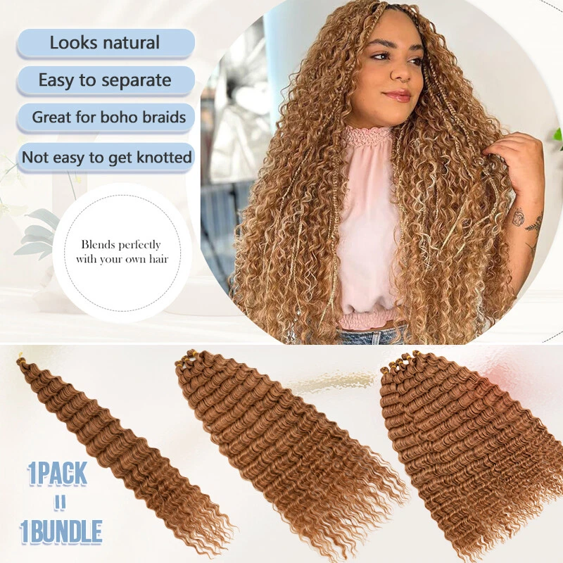 28" Deep Wave Crochet Bulk Braids Ocean Wave Afro Hair Extensions Synthetic Wavy - Picture 7 of 21