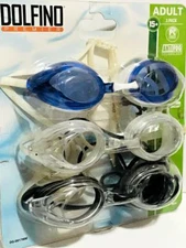 NEW Dolfino Adult Sport Swimming Goggles Latex Free Anti Fog Lenses Silicone 3pk
