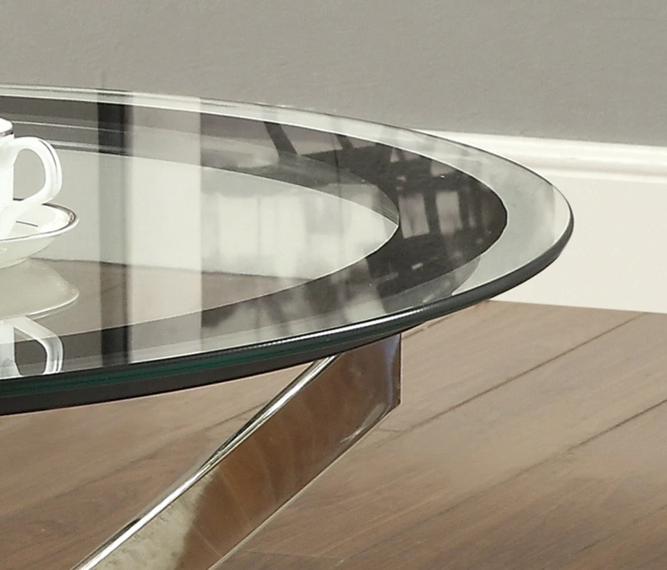 Conjunto de mesa de centro moderno 2 peças tampo redondo vidro cromado montanha-russa 702587 702588 - Imagem 2 de 4