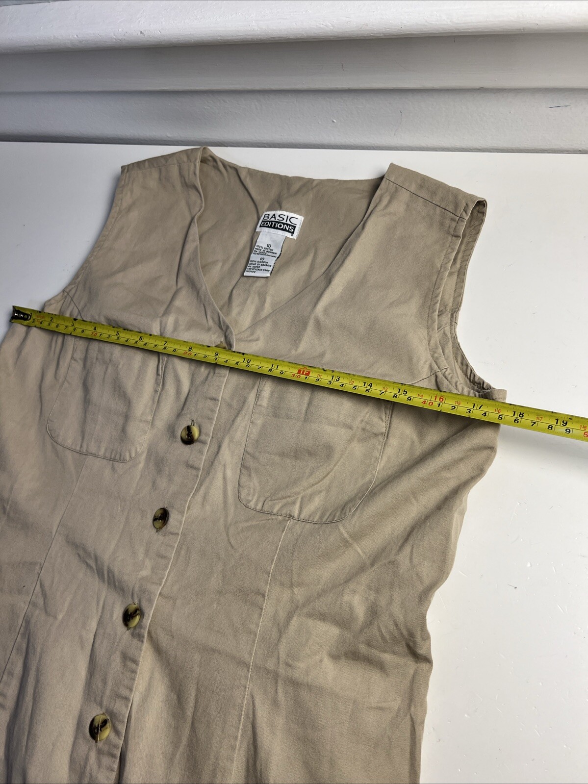 Basic Editions Khaki Cotton Button Down Shirt Dre… - image 7