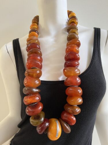 Large Resin Copal Beaded Long Necklace - Picture 1 of 11