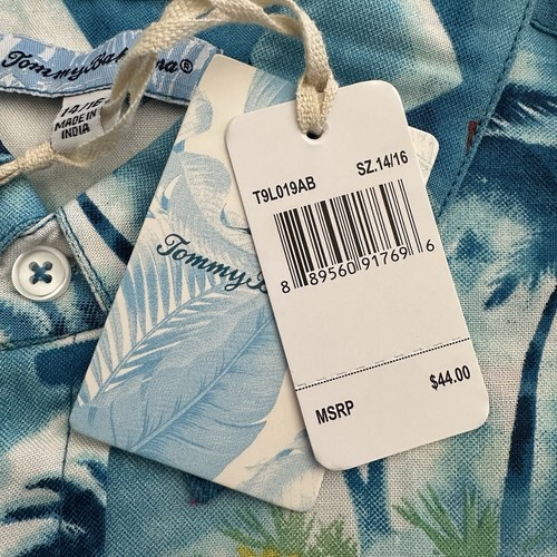 Tommy Bahama Boys Woven Button-Down Shirt Tropical Beach Blue Size 8 - Picture 2 of 3