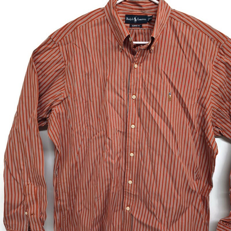 Camicia uomo Ralph Lauren XL arancione a righe carne pony con bottoni manica lunga