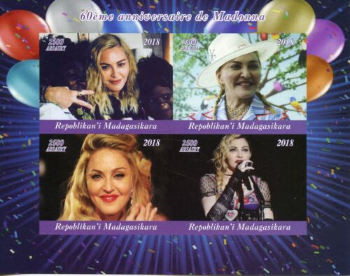 Madagascar 2018 MNH Madonna 60th 4v IMPF M/S Music Popstars Celebrities Stamps - 第 1/1 張圖片