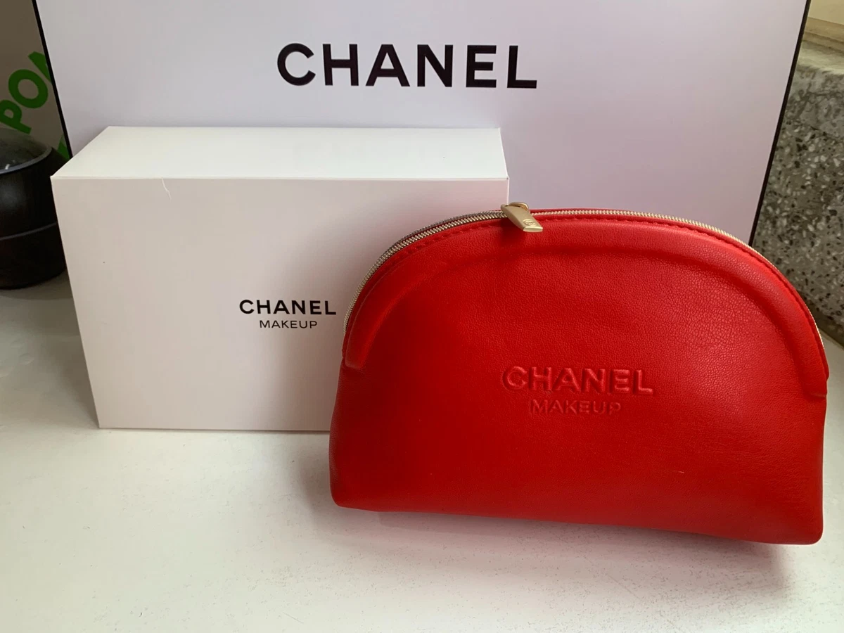 CHANEL RED Cosmetics Makeup Bag Clutch