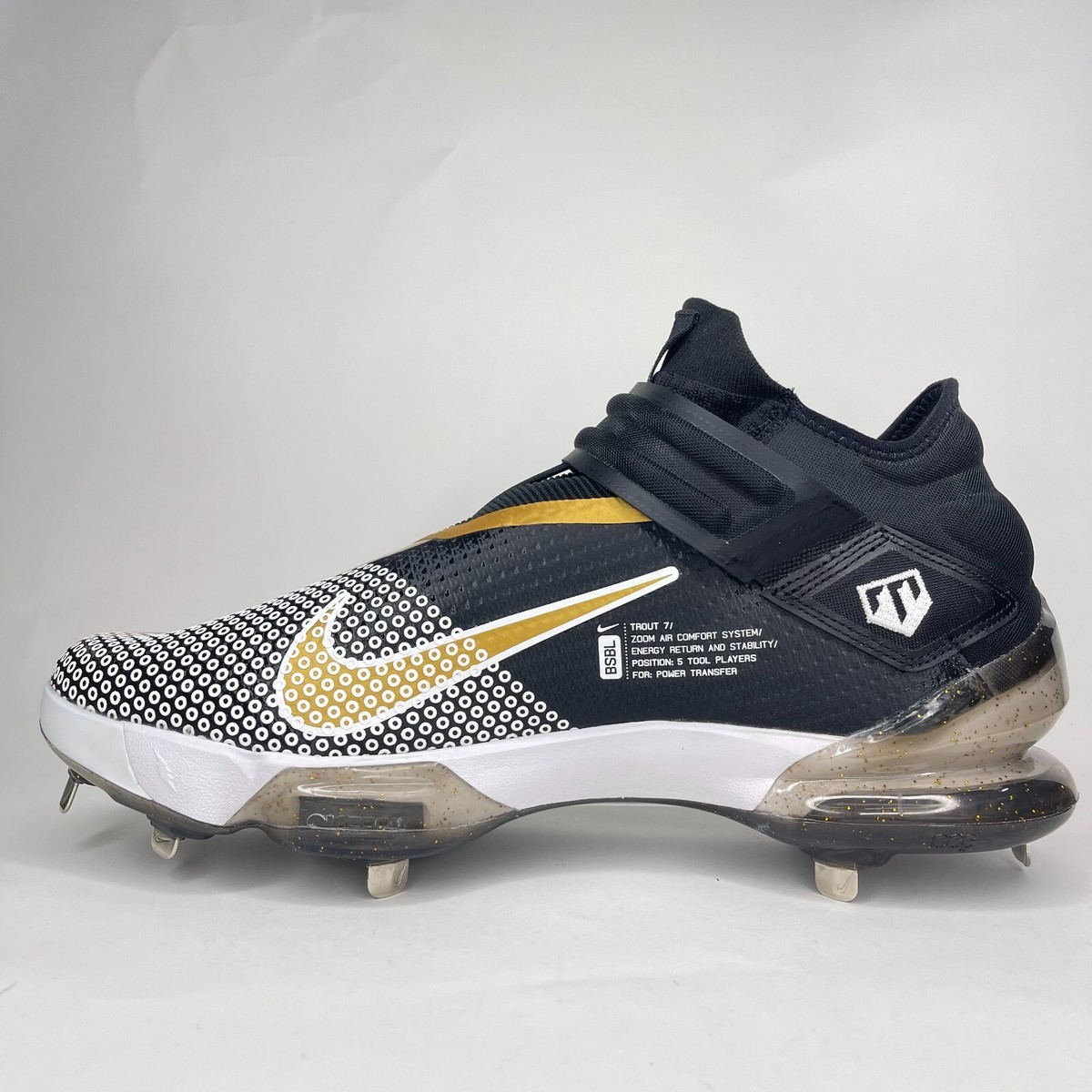 Nike Mens Force Zoom Trout 7 Black Gold Baseball Cleats Size  display picture 1