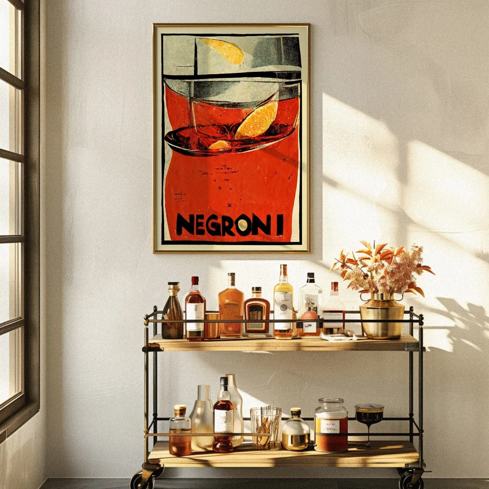 Современный плакат середины века Negroni | винтажная реклама ликера | настенное искусство ретро-бара - Изображение 2 из 4