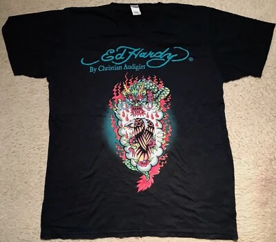 ED HARDY BY CHRISTIAN AUDIGIER RARE VINTAGE V-NECK T-SHIRT SZ XL GREAT COND!!! - Image 1 of 2