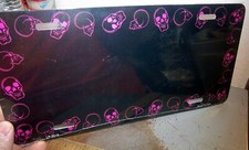 metal novelty License Plate, purple skulls around edge, Blank middle, USA made