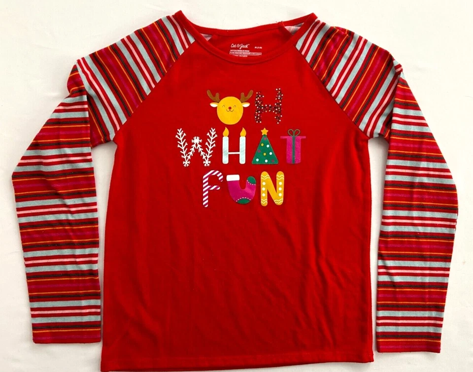 Girl's Cat&Jack 2 Pc Pajamas "Oh What Fun" Xmas, Reindeer/Tree/Present, Sz M 7-8 - Image 2 of 4