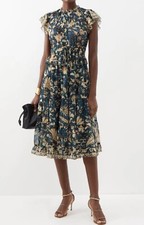 NWT Auth Ulla Johnson Emine ruffled floral-print silk-chiffon dress sz 14 US