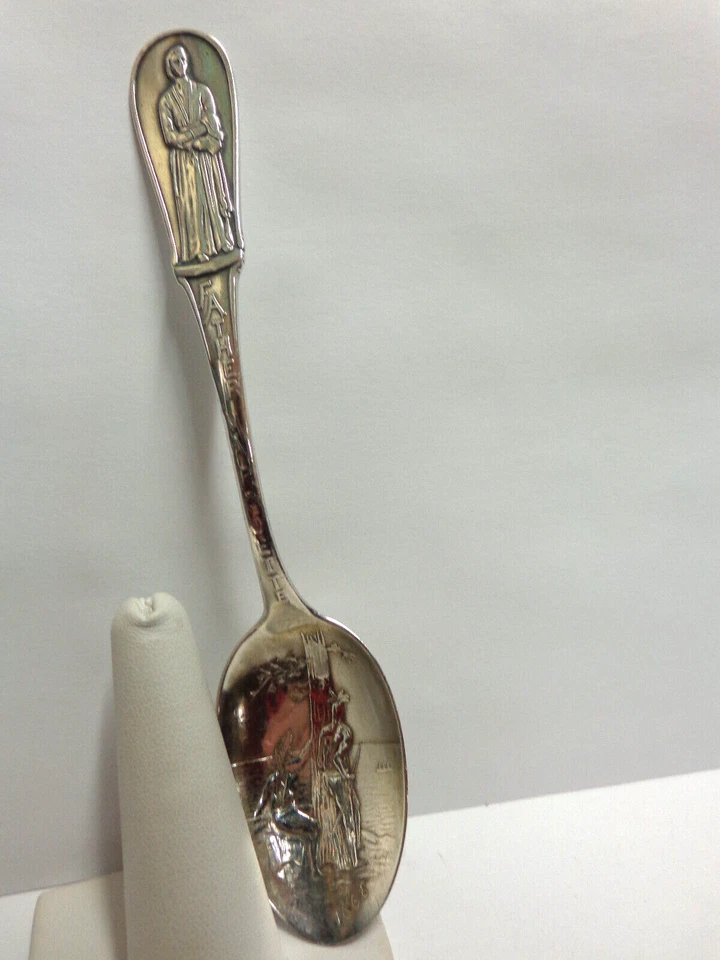 Cuchara de recuerdo de ley Padre Marouette con dos indios/árbol Marguette, Michian Foto 2 de 4