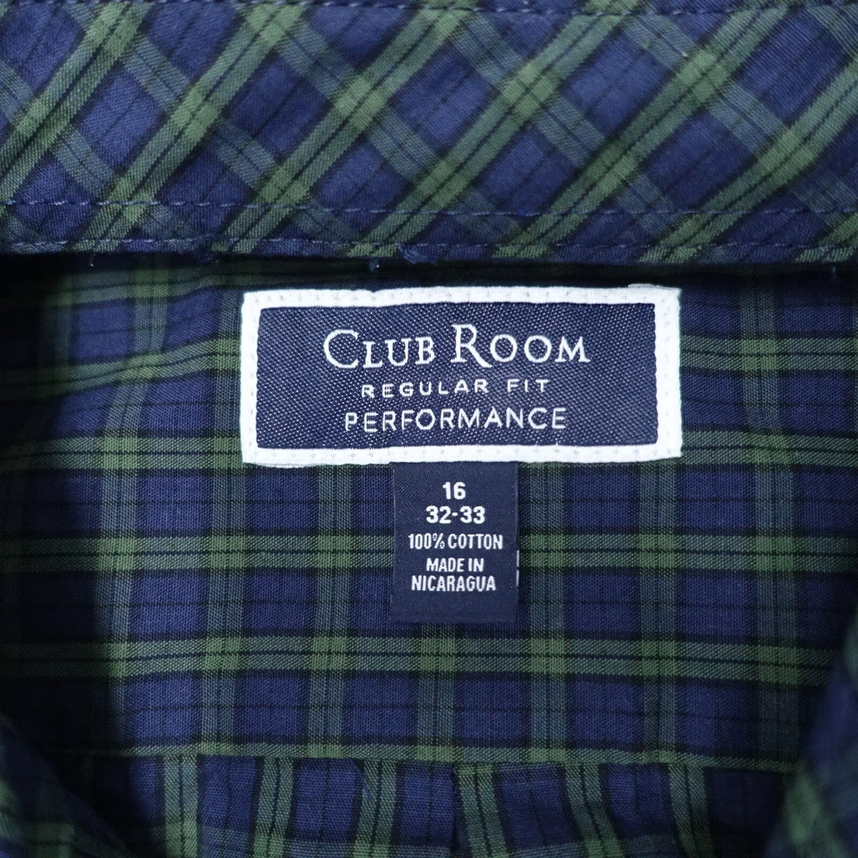 Camisa de vestir Club Room para hombre 16 azul verde algodón a cuadros formal plisada ajuste regular Foto 3 de 4