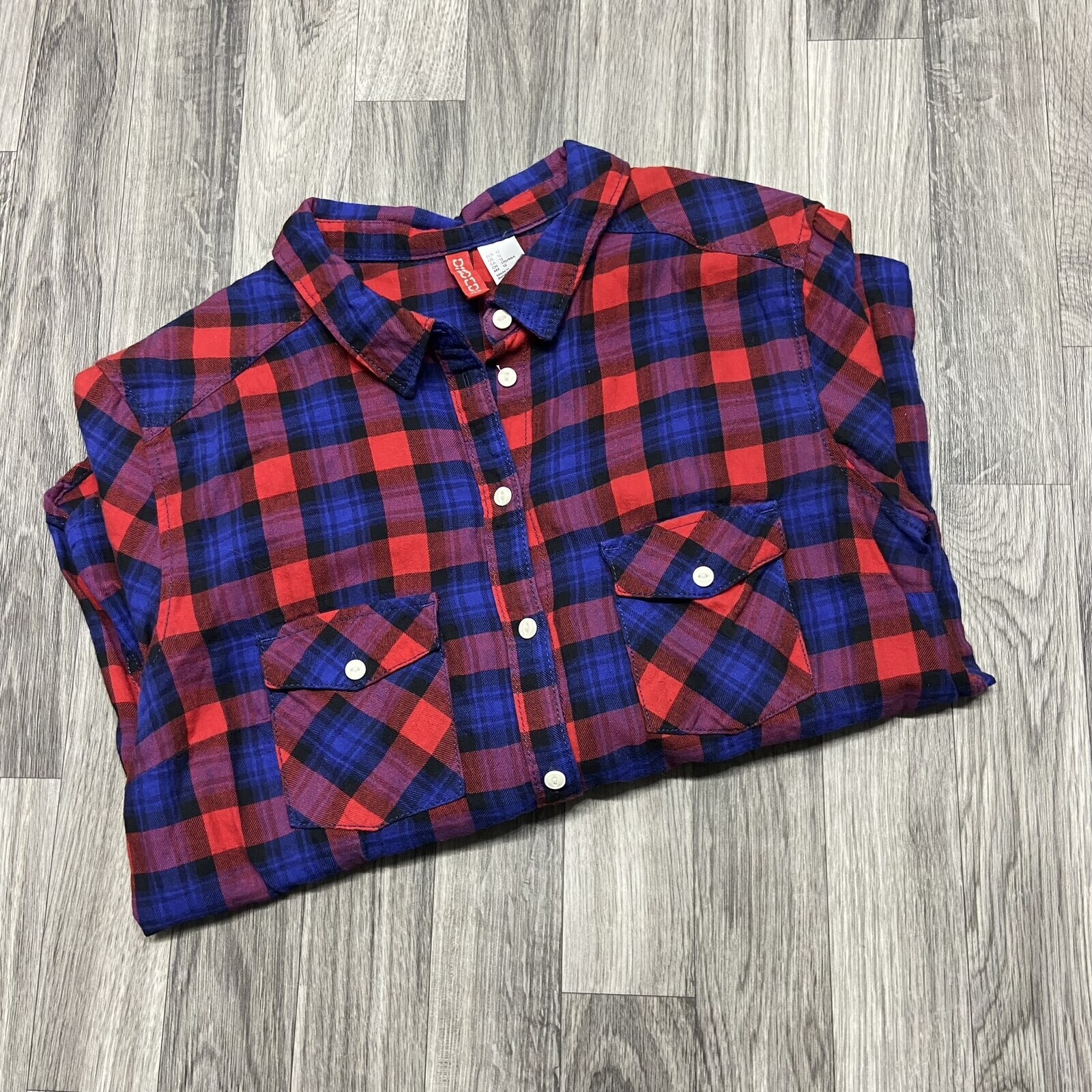 DIVIDED H&M Button Down Collared Red & Blue Plaid… - image 4
