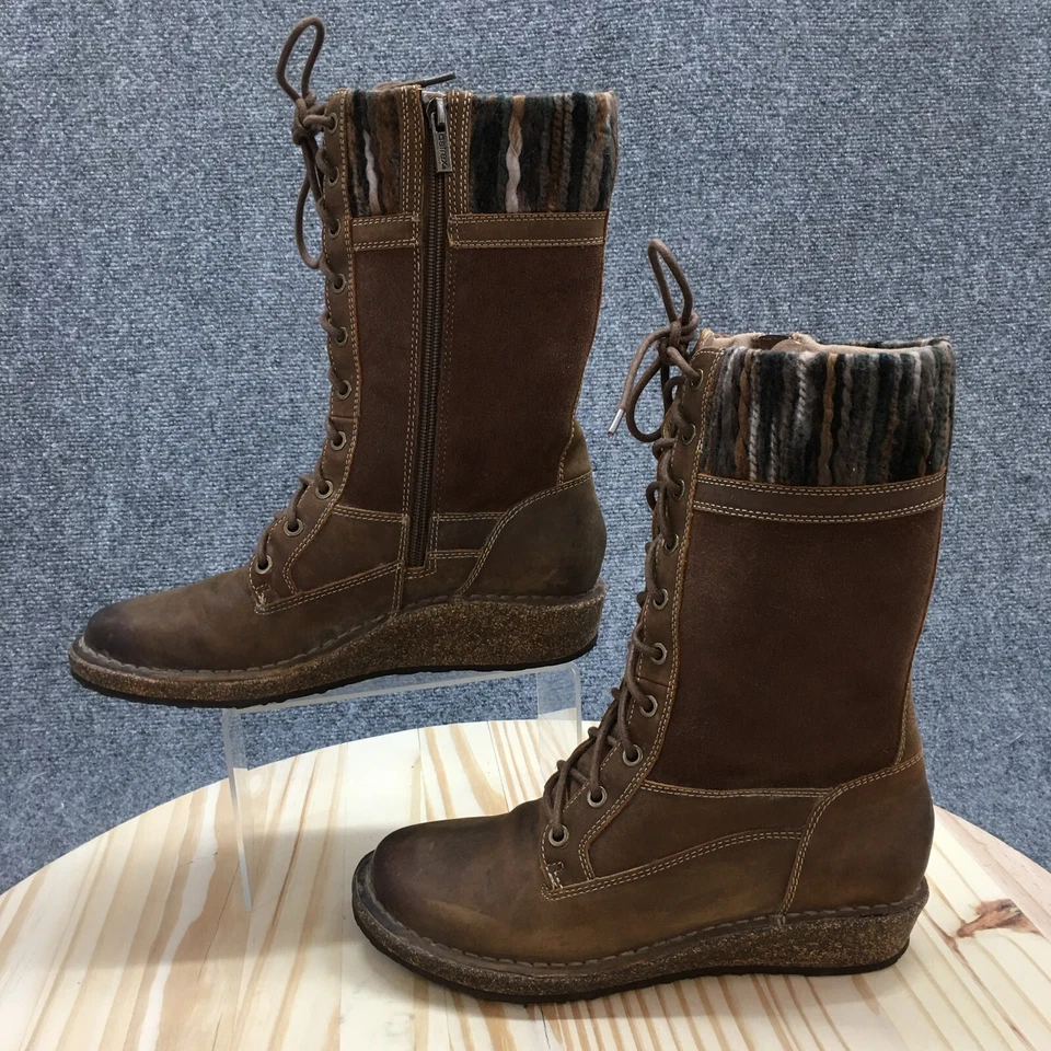 Botas Aetrex para mujer 8,5 Elsa media pantorrilla con cordones cremallera lateral montar cuero marrón Foto 2 de 4