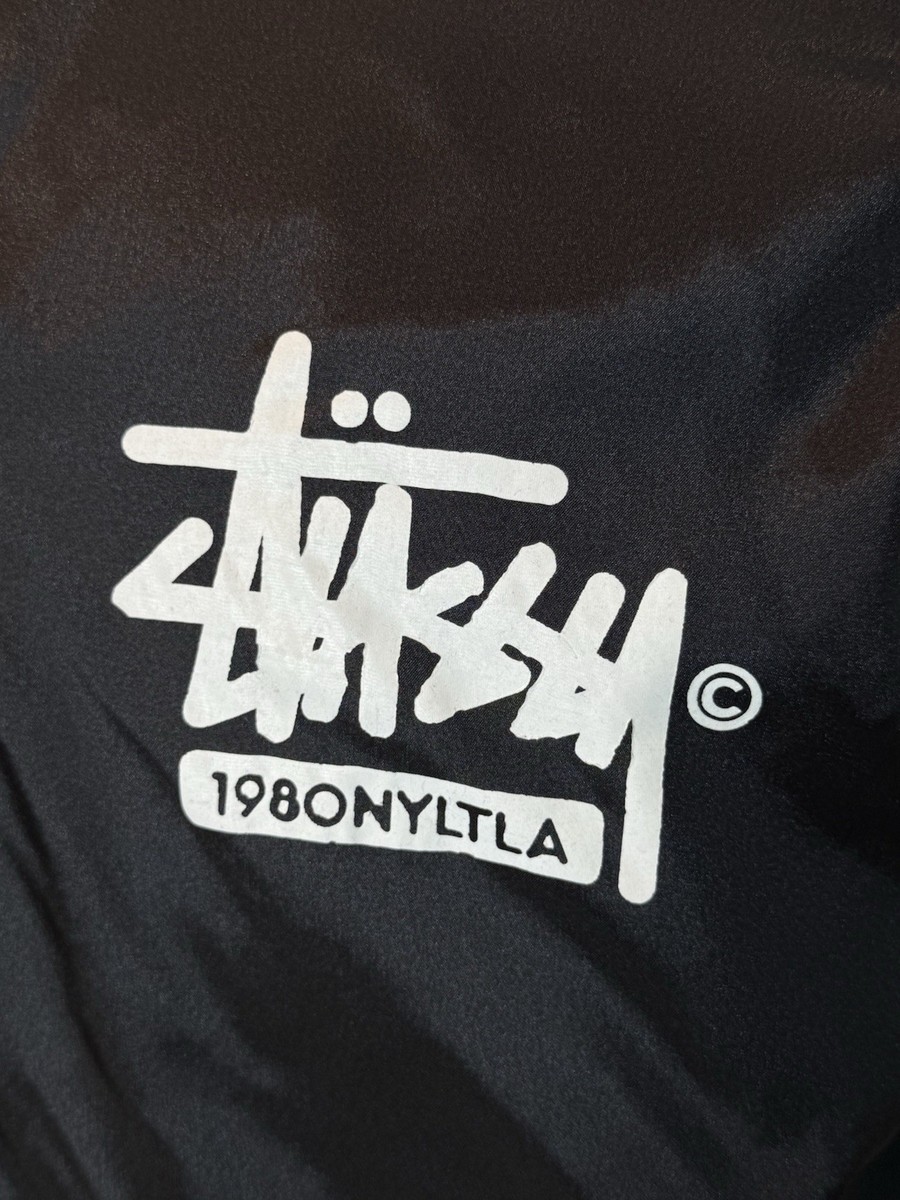 Stussy Varsity Bomber Jacket 1980 NYLTLA Vintage Reversible Black