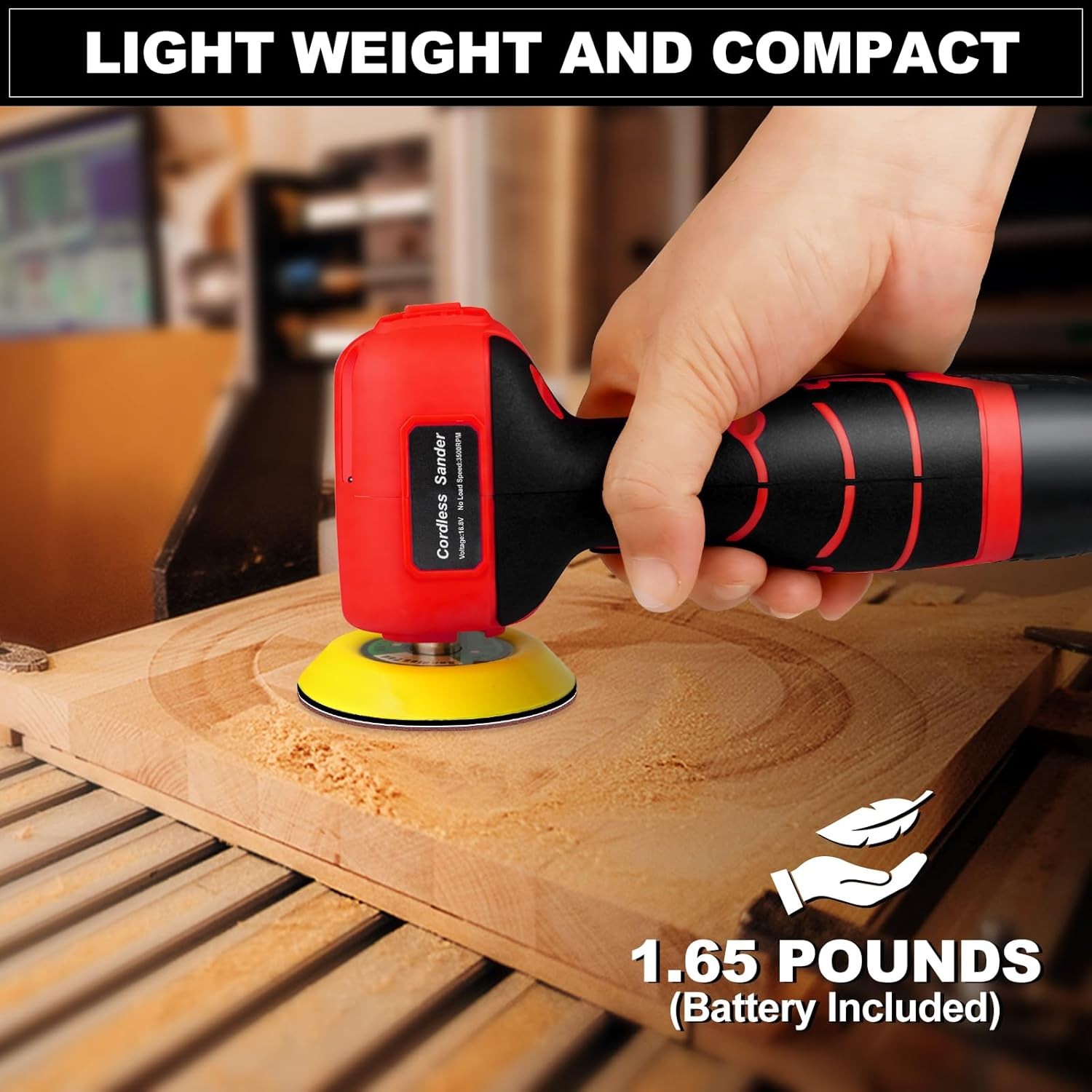 Cordless Sander, 3" Palm Sander with 16.8V 3.0Ah Li-ion Battery, 3500RPM Mini