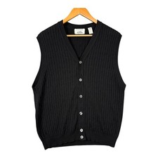 Fiesole Sweater Vest Mens Large Black 100 Merino Wool V Neck Knit Made in Italy