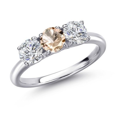 925 Sterling Silver Peach Morganite and Lab Grown Diamond Engagement Ring For