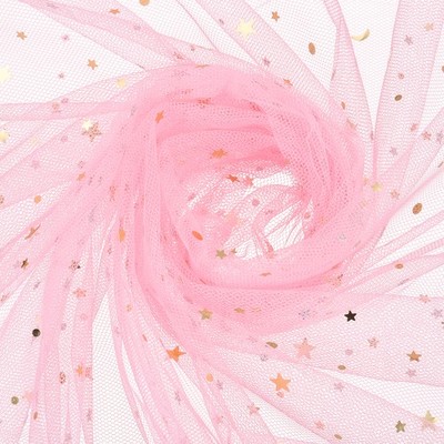 60'' x 8.7 Yard Tulle Fabric Rolls Sheer Star Moon Sequin Ribbon, Medium Pink