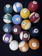 Vintage Clay Composition Pool Balls Set 1-15 With Cue BallBrunswick / Hyatt Era