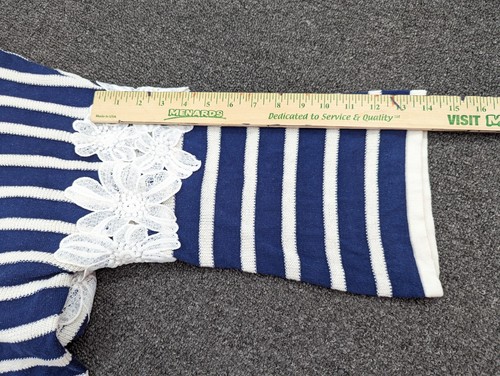 Lane Bryant Women Navy & White Striped Sweater Floral Crochet Sleeves Size 18/20 - Picture 7 of 10